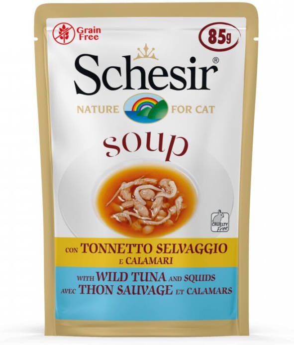 Schesir Maaltijdzakjes Cat Soup 85 g Kattenvoer Tonijn&Inktvis