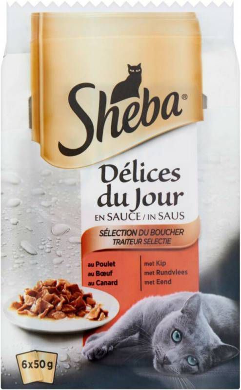 Sheba Delices Du Jour Traiteur In Saus Multipack Pouch Kattenvoer Rund Kip Saus 6 x 50 g