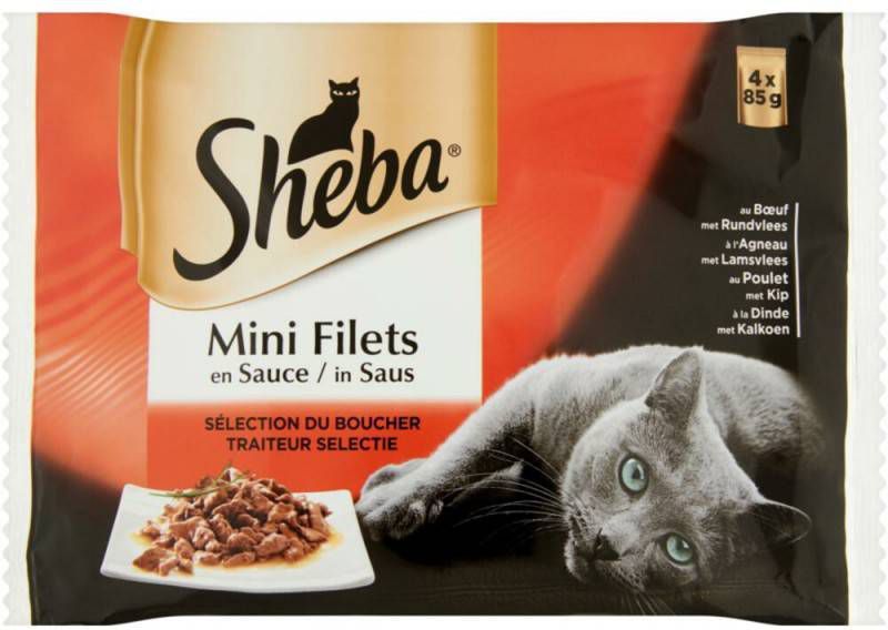 Sheba Multi Pack Mini Filets Traiteur Pouch Kattenvoer Vlees 4x85 g
