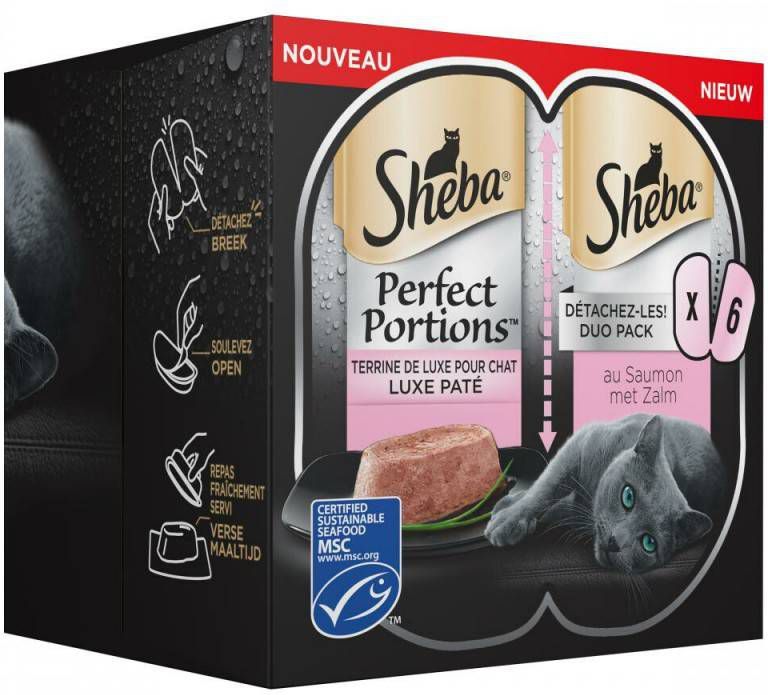 Sheba Perfect Portions Luxe Paté met zalm nat kattenvoer 6 x 37, 5g Per 4