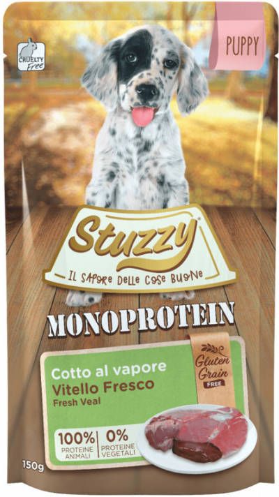 Stuzzy Dog Grain Free Monoprotein kalf nat puppyvoer 150 gr. 2 x(12 x 150 gram )