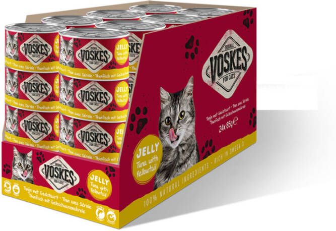 Voskes 24x Kattenvoer Nat Tonijn met Geelstaart 85gr