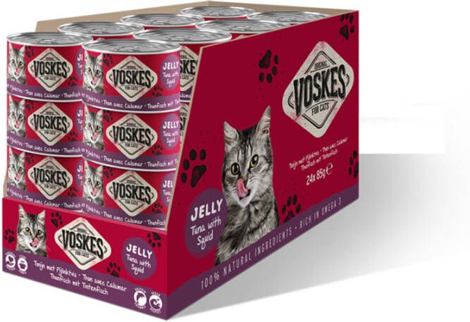 Voskes 24x Kattenvoer Nat Tonijn met Pijlinktvis 85gr