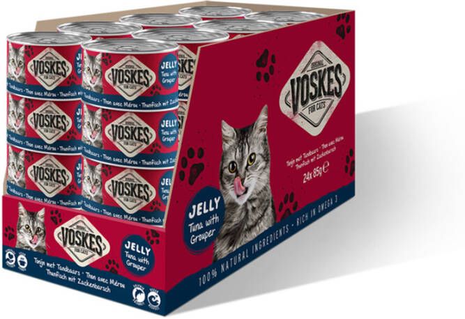 Voskes 24x Kattenvoer Nat Tonijn met Tandbaars 85gr