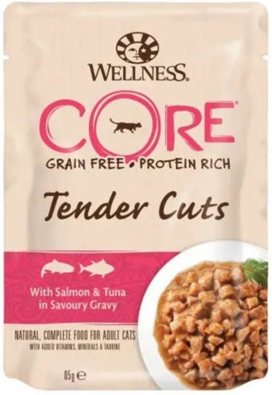 Wellness Core 24x Kattenvoer Tender Cuts Zalm Tonijn 85 gr