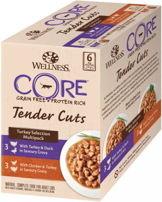 Wellness Core 4x Kattenvoer Tender Cuts Selection 6 pack Kalkoen 6 x 85 gr