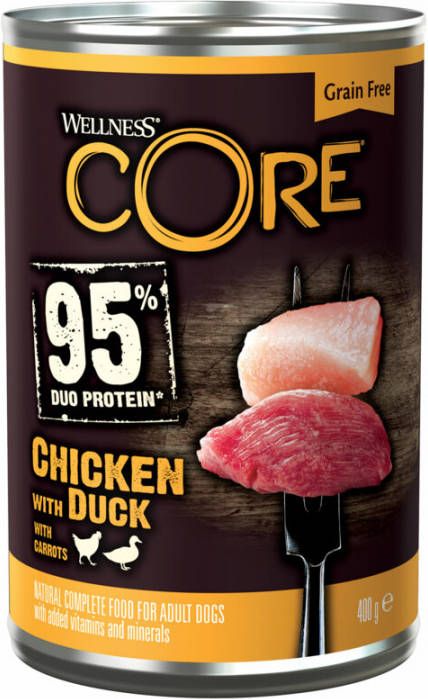 Wellness Core 6x Hondenvoer Blik Kip Eend Wortel 400 gr