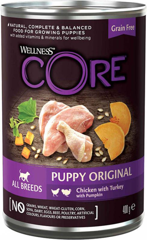 Wellness Core 6x Hondenvoer Blik Puppy Kip Kalkoen Pompoen 400 gr