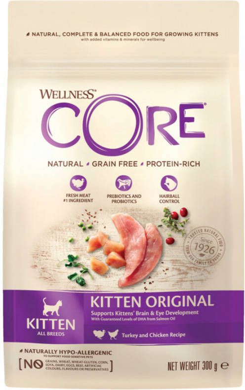 Wellness Core 6x Kattenvoer Kitten Kalkoen Zalm 300 gr