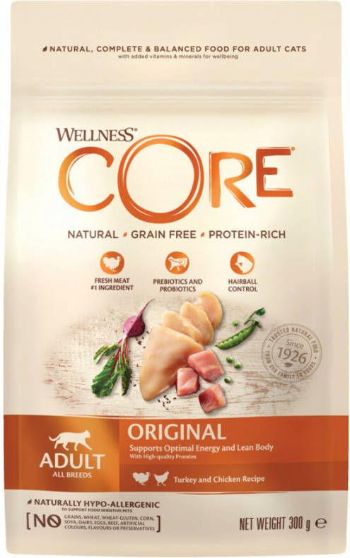 Wellness Core 6x Kattenvoer Original Kalkoen Kip 300 gr