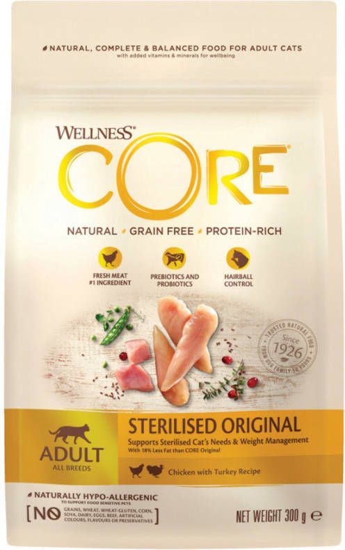 Wellness Core 6x Kattenvoer Sterilised Kip Kalkoen 300 gr