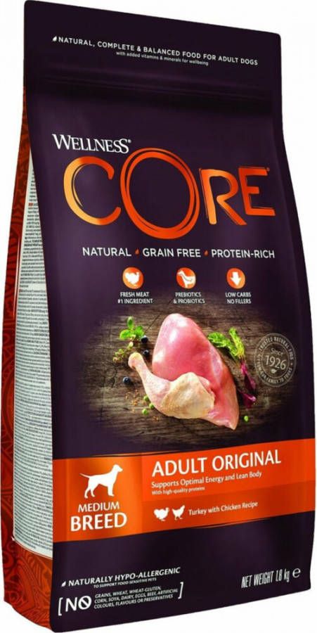 Wellness Core 4x Hondenvoer Original Kalkoen Kip 1, 8 kg