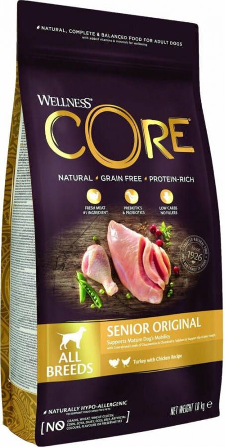 Wellness Core 4x Hondenvoer Senior Kalkoen Kip 1, 8 kg
