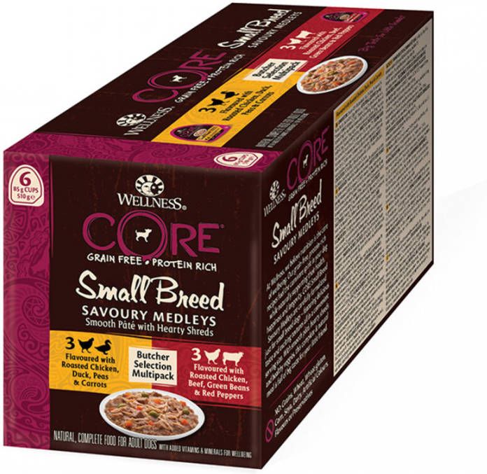 Wellness Core 4x Hondenvoer Small Savoury Medleys Butcher Selection 6 pack 6 x 85 gr