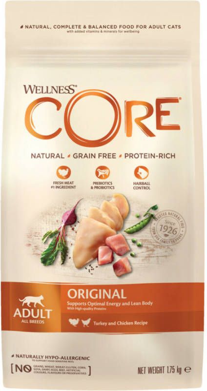Wellness Core 4x Kattenvoer Original Kalkoen Kip 1, 75 kg