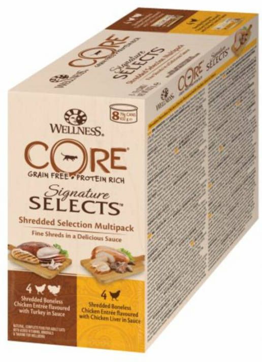Wellness Core 4x Kattenvoer Signature Selects Shreded 8 pack 8 x 79 gr