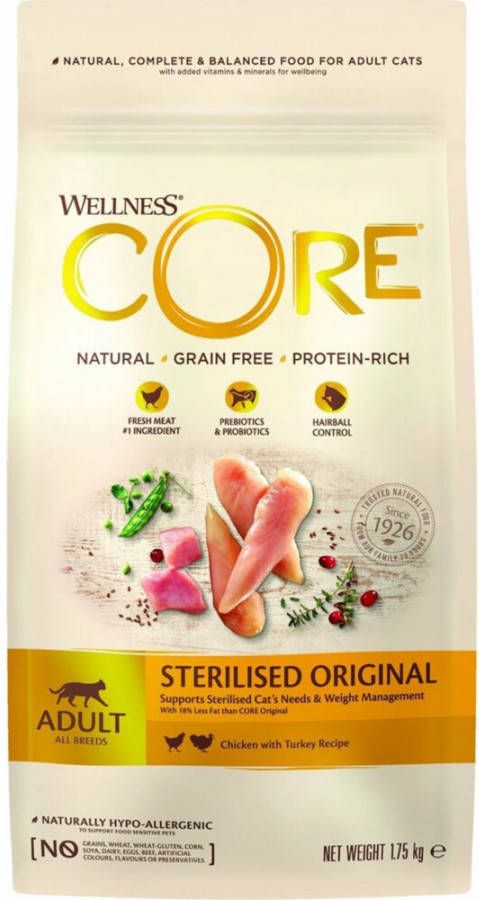 Wellness Core 4x Kattenvoer Sterilised Kip Kalkoen 1, 75 kg