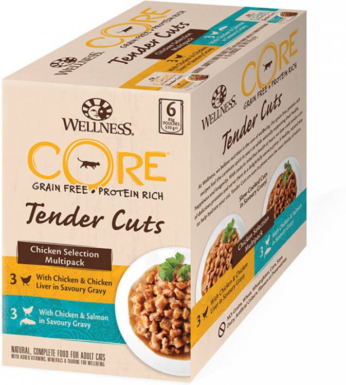 Wellness Core 4x Kattenvoer Tender Cuts Selection 6 pack Kip 6 x 85 gr