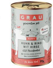 Grau DST Puppy/Junior Hondenvoer Kip, rund en gierst Blik 6x400g