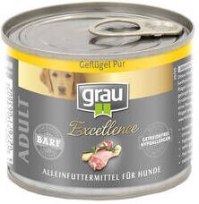 Grau Excellence Adult Puur Hondenvoer Gevogelte Blik 6 x 200 g