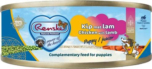 Renske Puppy/Junior kip met lam nat hondenvoer(blik 95 gr)1 x 24 stuks online kopen