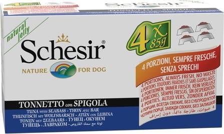 Schesir Hond Blik Multipack Gelei 4x85 g Hondenvoer Tonijn&Baars