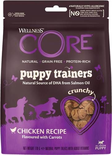 Wellness Core Protein Bites Puppy Trainers Hondensnacks Kip Wortel Zalmolie 170 g Voor Puppies Van Alle Rassen