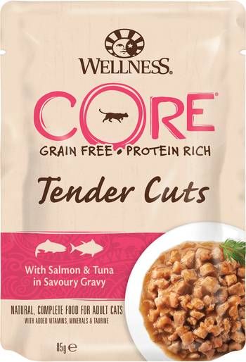Wellness Core Tender Cuts 85 g Kattenvoer Zalm&Tonijn