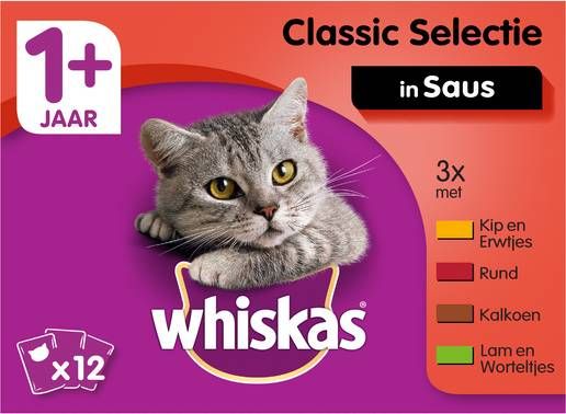 Whiskas Multipack Maaltijdzakjes Adult 12x100 g Kattenvoer Vlees&Groente&Saus online kopen