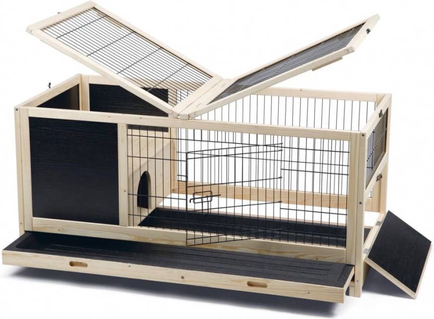 Beeztees Konijnenkooi Jez Dierenverblijf 116X54x55.5 cm Zwart Blank