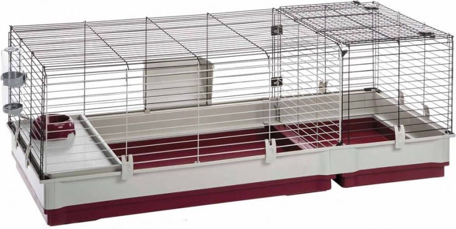 Ferplast Konijnenkooi Krolik 140 Dierenverblijf 142x60x50 cm Grijs Rood