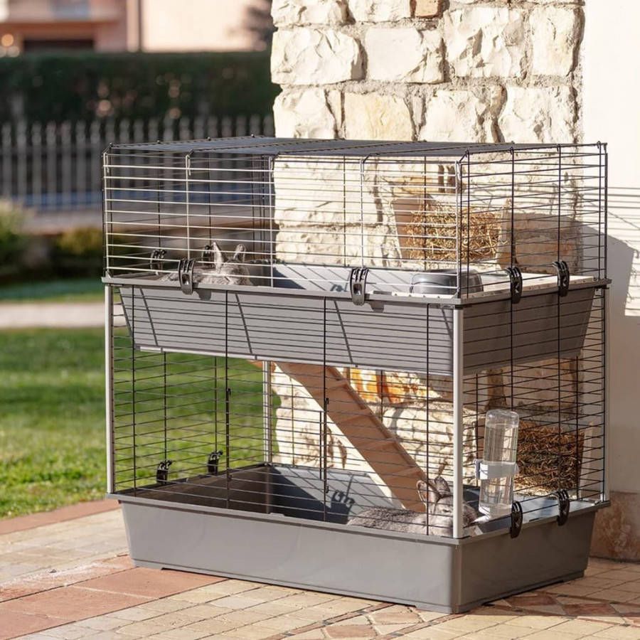 Ferplast Konijnenkooi Rabbit 100 Dubbel Dierenverblijf 95x57x93.5 cm Grijs