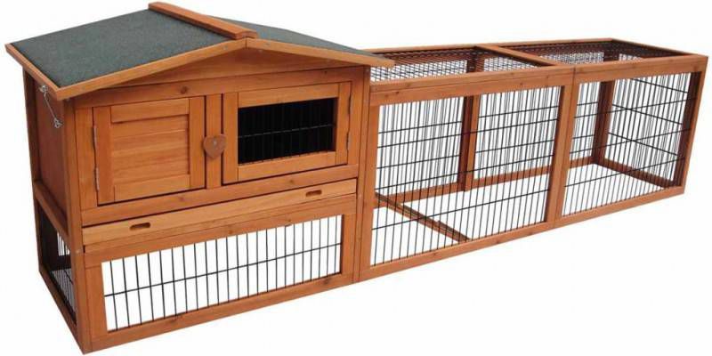 Flamingo Konijnenhok Met Ren Sunshine Jumbo Dierenverblijf 230x53x70 cm Bruin