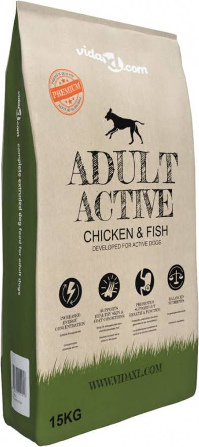 vidaXL Premium hondenvoer droog Adult Active Chicken &amp, Fish 15 kg