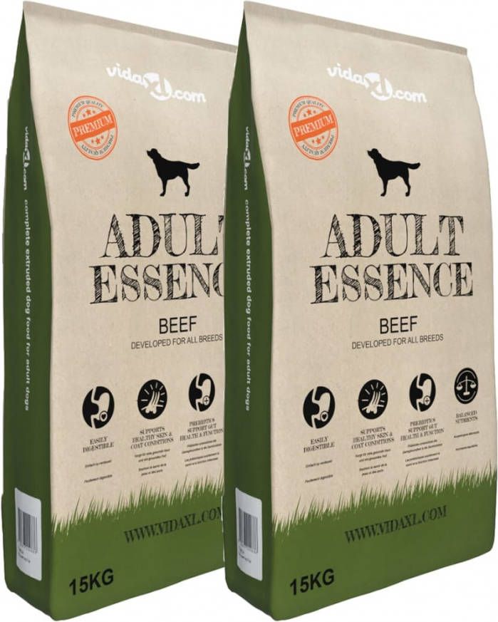 VIDAXL Premium hondenvoer droog Adult Essence Beef 30 kg 2 st
