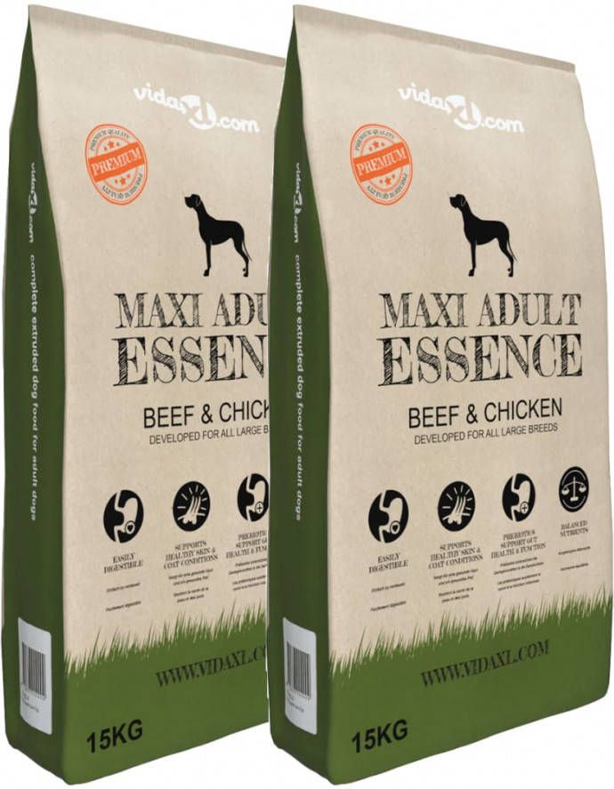 vidaXL Premium hondenvoer Maxi Adult Essence Beef&amp, Chicken 30kg 2 st