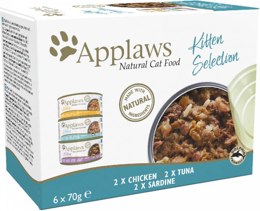 Applaws 6x70g Kitten Gemengd pakket Sardientjes, Kip, Tonijn Kattenvoer