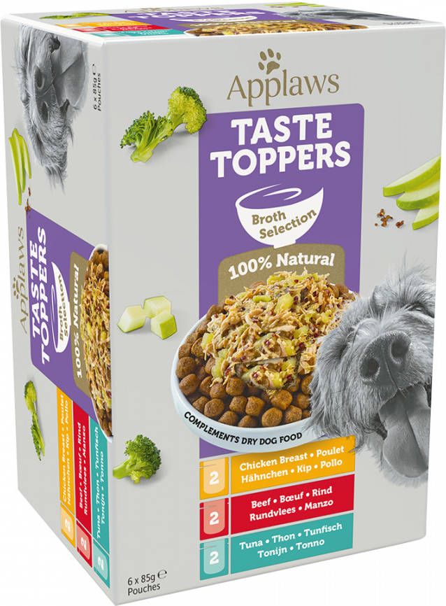 Applaws 3 + 3 Gratis! Taste Toppers 6 x 85 g Hondenvoer Probeerverpakking Bouillon