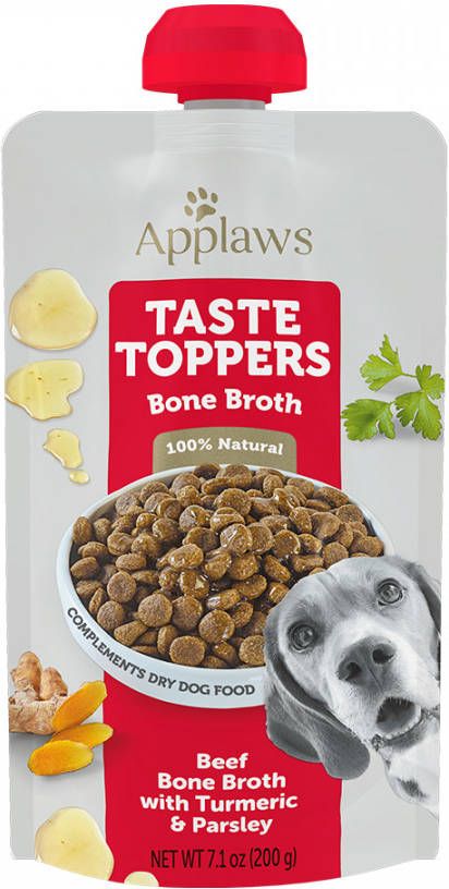 Applaws Taste Toppers Pouch 6 x 200 ml Hondenvoer Runderbeenderbouillon met Kurkuma & Peterselie