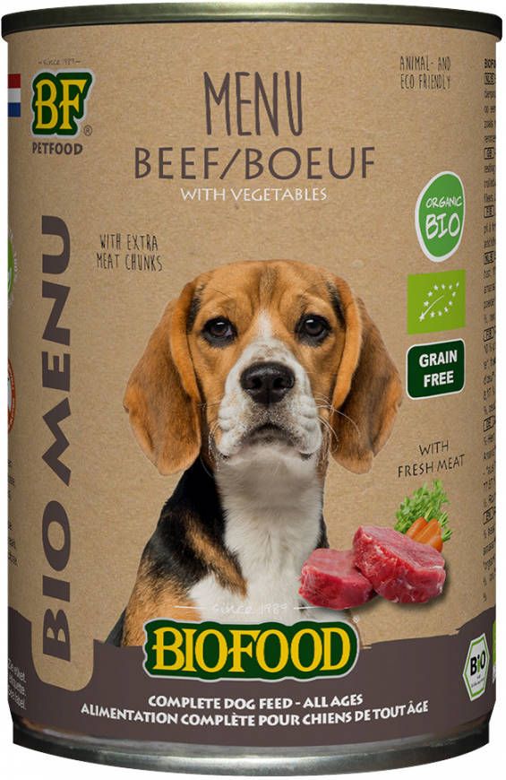 Biofood BF Petfood Organic Rund Bio Menu natvoer hond(blik 400 gram)12 x 400 gr