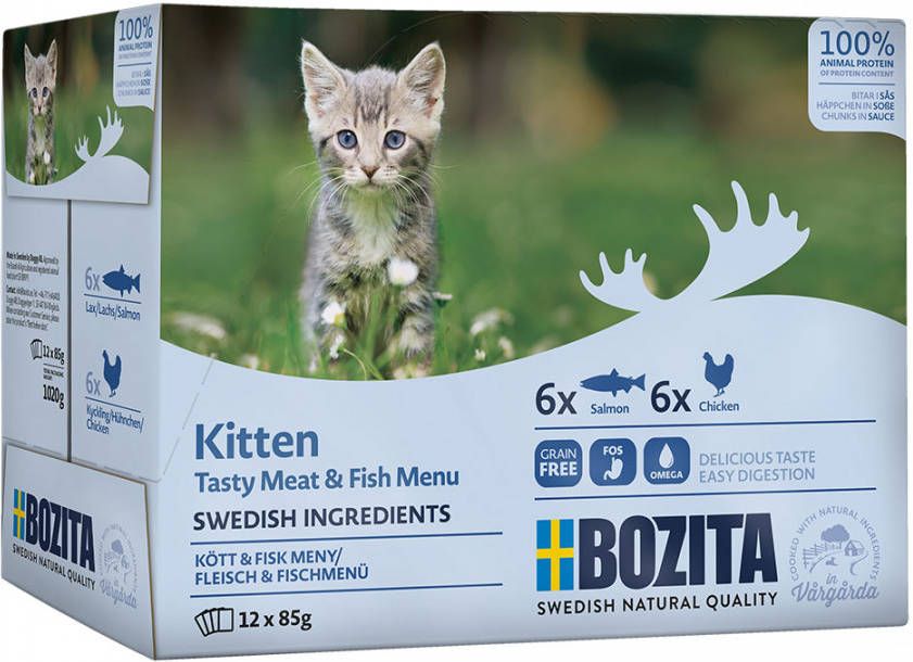 Bozita 12x85g Kitten Vlees & Vismenu Hapjes In Saus Kattenvoer