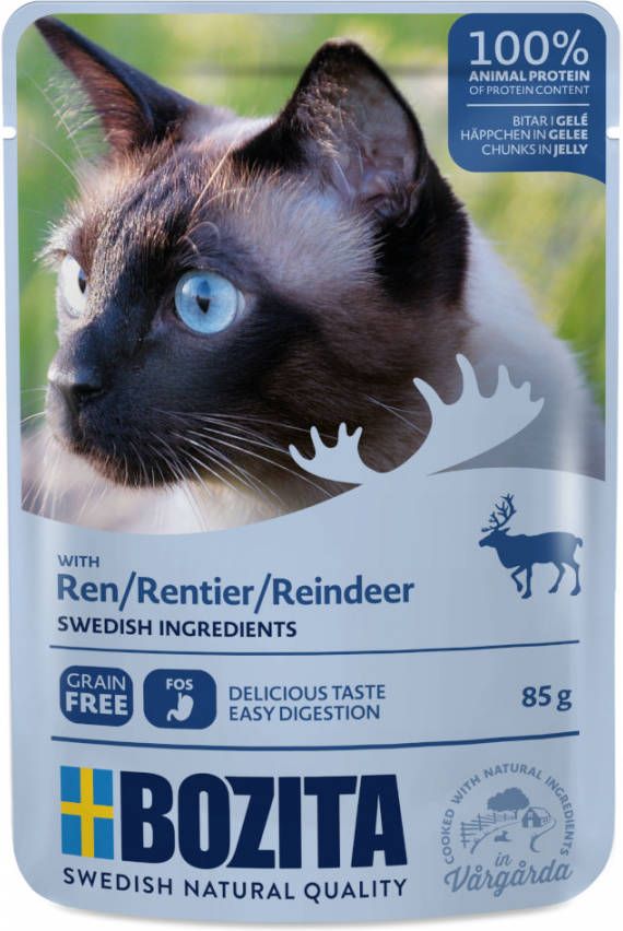Bozita 12x85g Stukjes in Gelei Pouch Rendier Kattenvoer