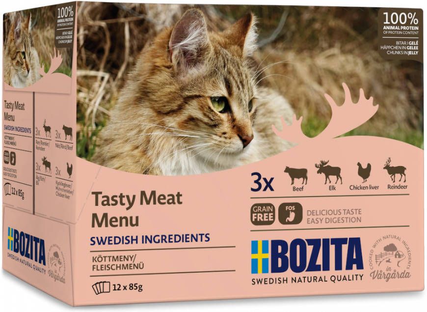 Bozita 12x85g Stukjes in Gelei Pouch Vlees Menu Kattenvoer