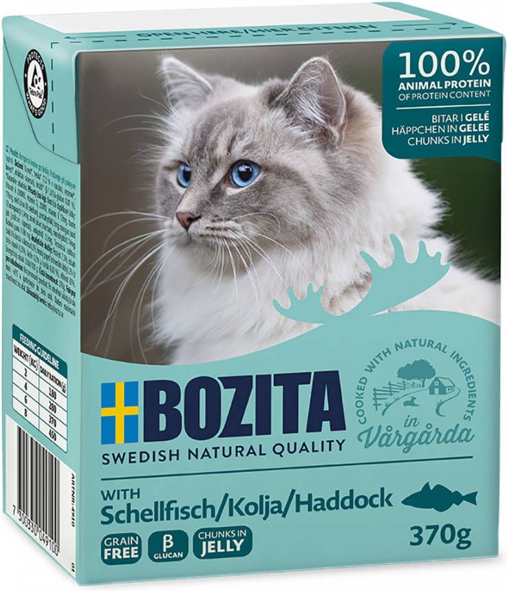 Bozita 24x370g Stukjes in Gelei met Schelvis Kattenvoer