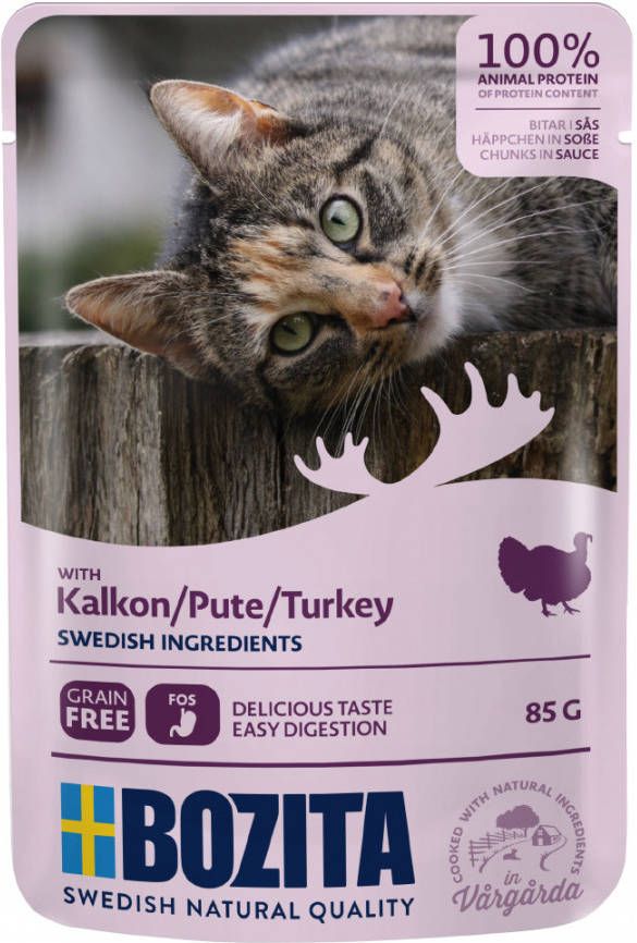 Bozita 24x85g Stukjes in Saus Pouch Kalkoen Kattenvoer