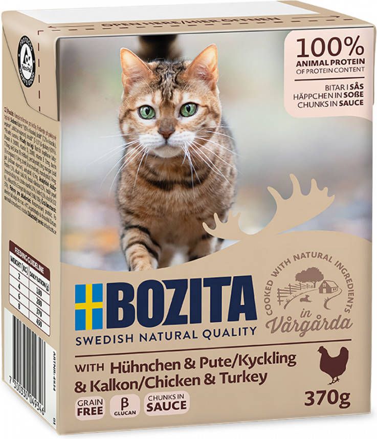 Bozita 24x370g stukjes in Saus met Kip & Kalkoen Kattenvoer
