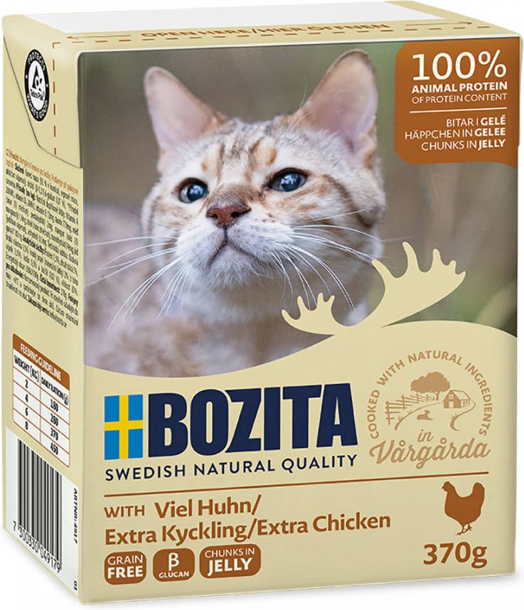 Bozita 24x370g Stukjes in Gelei met Extra Kip Kattenvoer