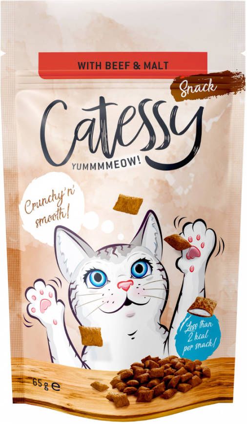 Catessy 65g Knabbelsnacks Anti haarbal met Rundvlees en Mout Kattensnacks