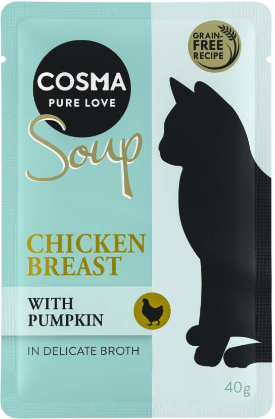 Cosma 12x40g Soup Kippenborst met Pompoen Kattenvoer