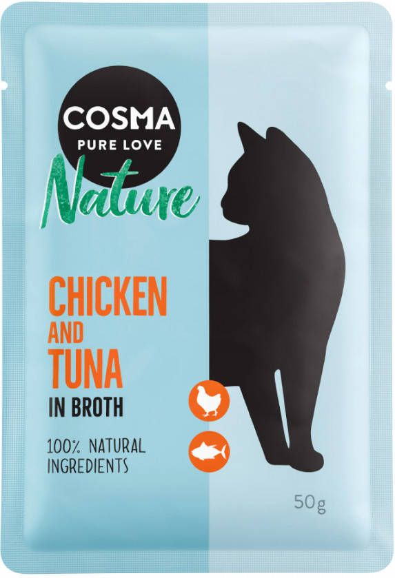 Cosma 18x50g Nature Maaltijdzakjes Kippenborst & Tonijn Kattenvoer